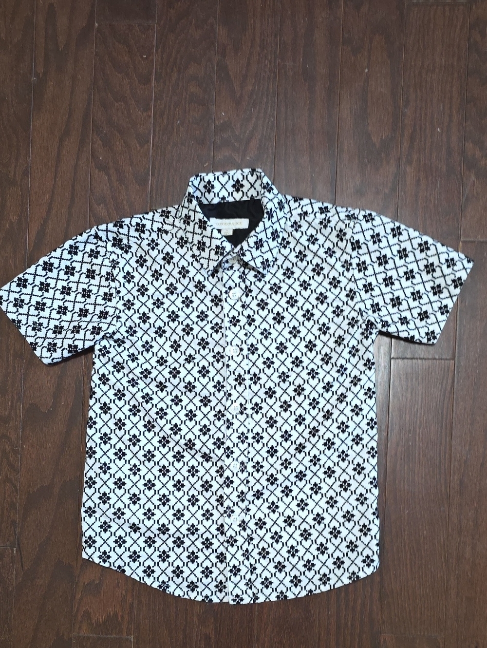 Black & White Geo Print Short-Sleeve Button-Down Shirt for Kids
